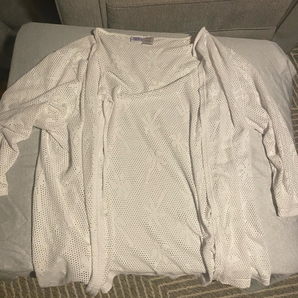 White Open-Knit Women's Swim Coverup Cardigan
